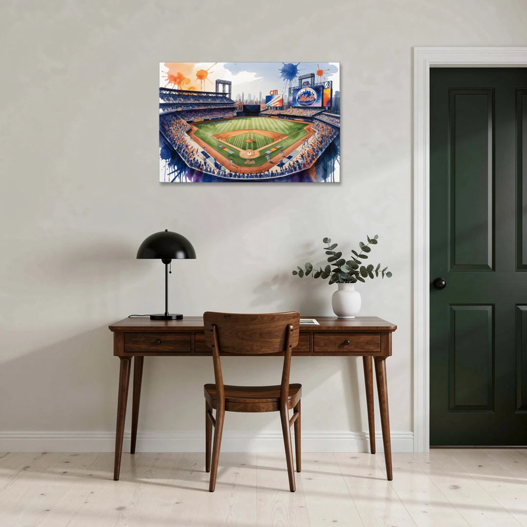 New York Mets Citi Field Watercolor - Canvas Wall Art - Office - 36x24
