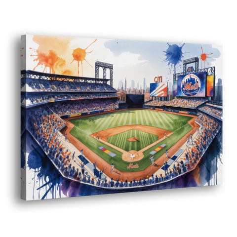New York Mets Citi Field Watercolor - Canvas Wall Art - Side
