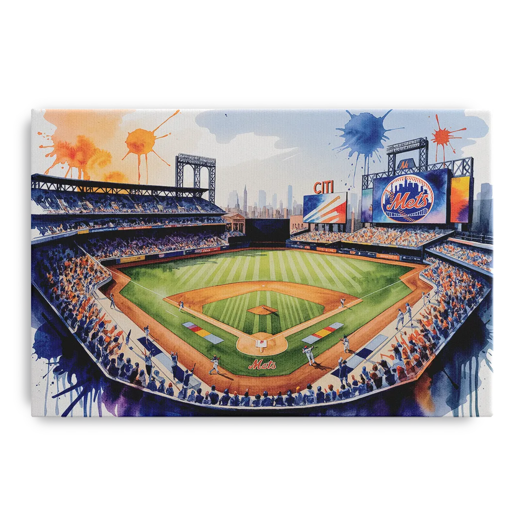 New York Mets Dynamic Watercolor Celebration at Citi Field Front - Canvas Wall Art