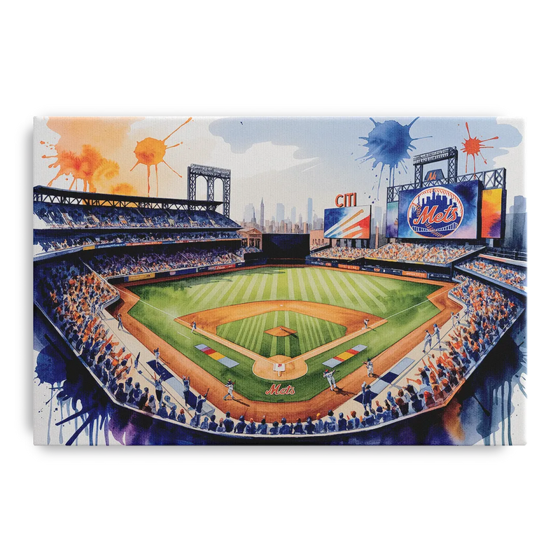 New York Mets Dynamic Watercolor Celebration at Citi Field Front - Canvas Wall Art