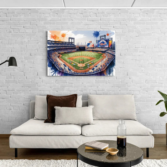 New York Mets Dynamic Watercolor Celebration at Citi Field - Canvas Wall Art Living Room