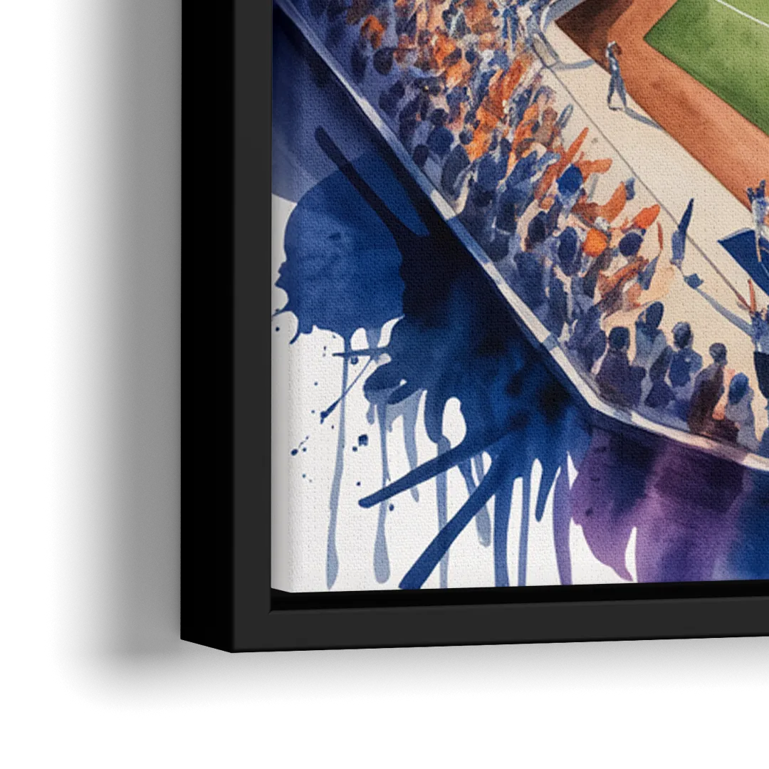New York Mets Dynamic Watercolor Celebration at Citi Field - Close-Up Black Frame Canvas