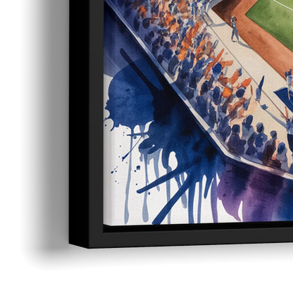 New York Mets Dynamic Watercolor Celebration at Citi Field - Close-Up Black Frame Canvas