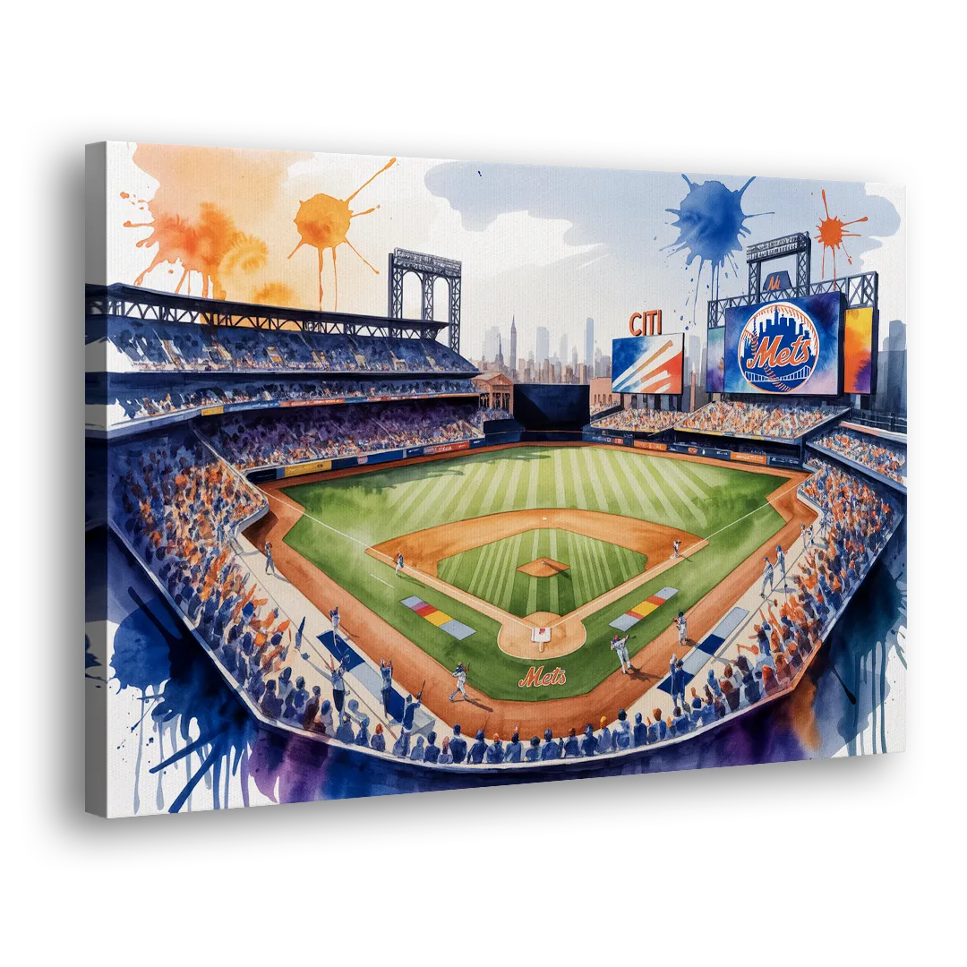 New York Mets Dynamic Watercolor Celebration at Citi Field Side - Canvas Wall Art