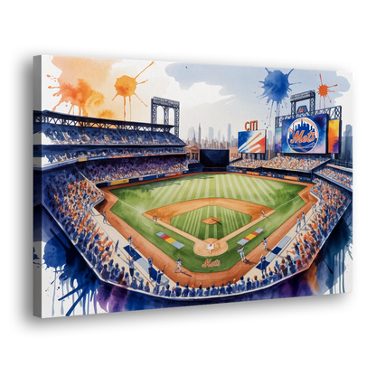 New York Mets Dynamic Watercolor Celebration at Citi Field Side - Canvas Wall Art