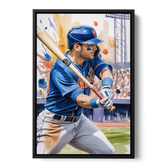 New York Mets Home Run Swing - Black Framed Canvas Wall Art - Front