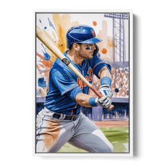 New York Mets Home Run Swing - White Framed Canvas Wall Art - Front