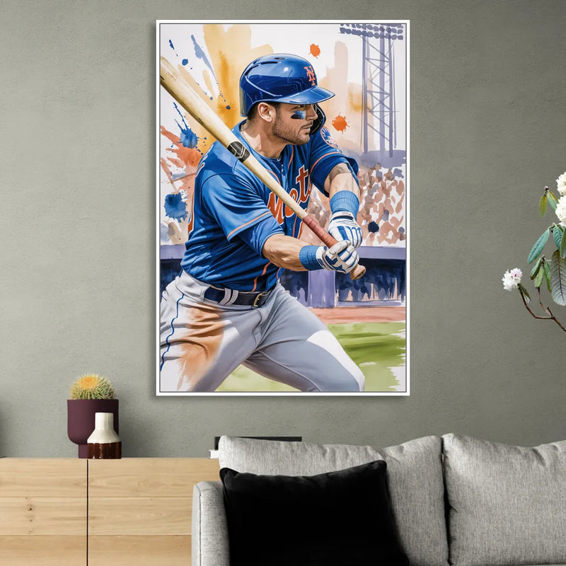 New York Mets Home Run Swing Sitting Room - White Canvas Wall Art