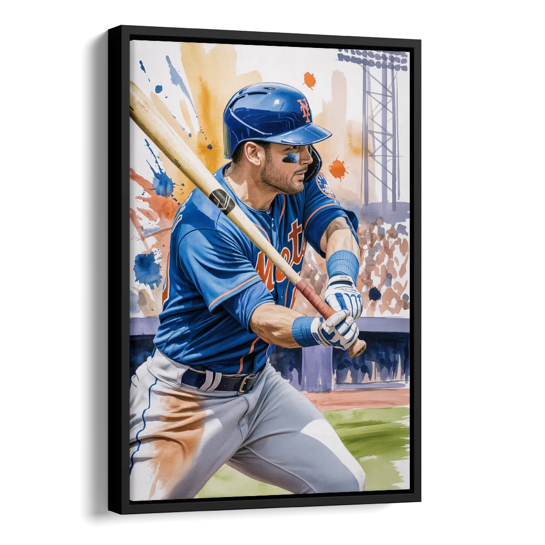 New York Mets Home Run Swing Side - Black Canvas Wall Art