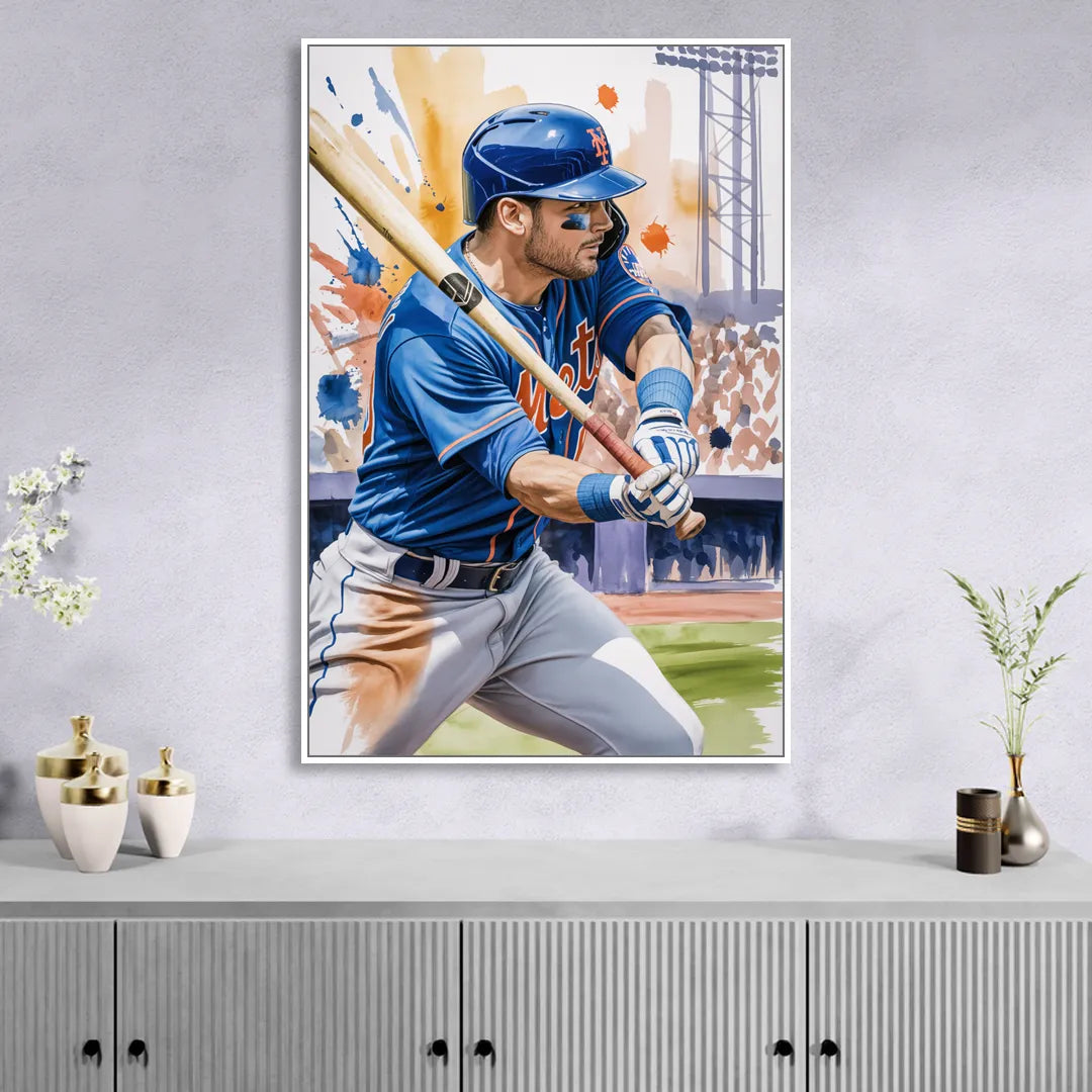 New York Mets Home Run Swing Living Room - White Canvas Wall Art