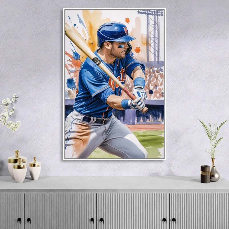 New York Mets Home Run Swing Living Room - White Canvas Wall Art