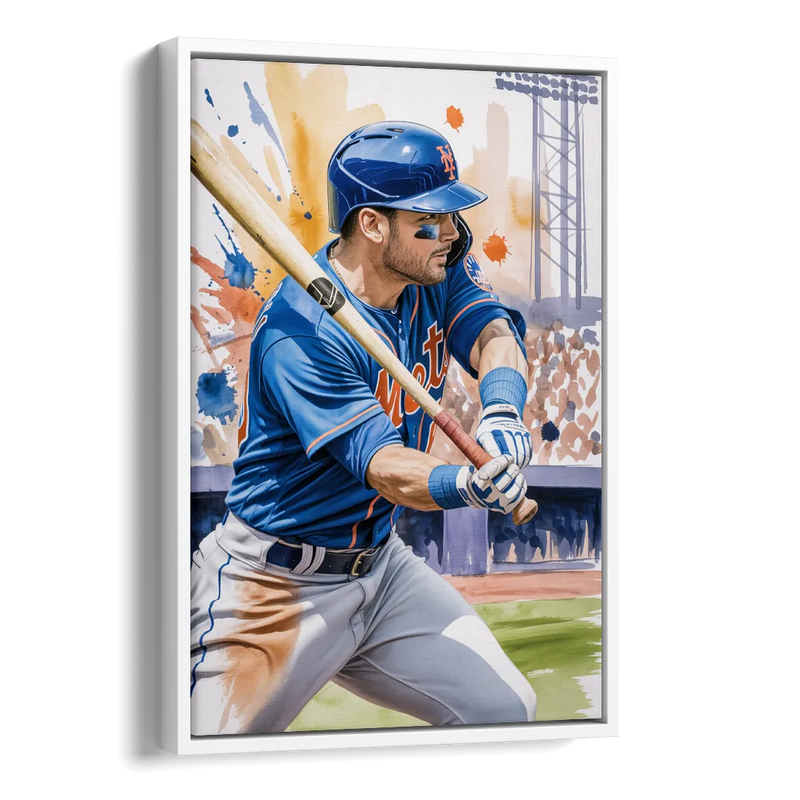 New York Mets Home Run Swing Side - White Canvas Wall Art