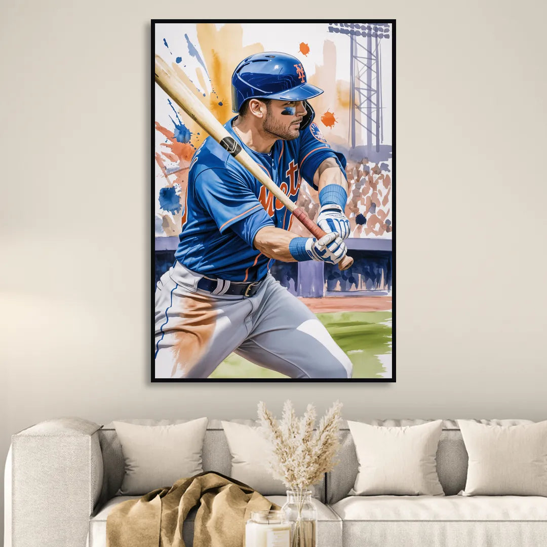 New York Mets Home Run Swing Living Room - Black Canvas Wall Art