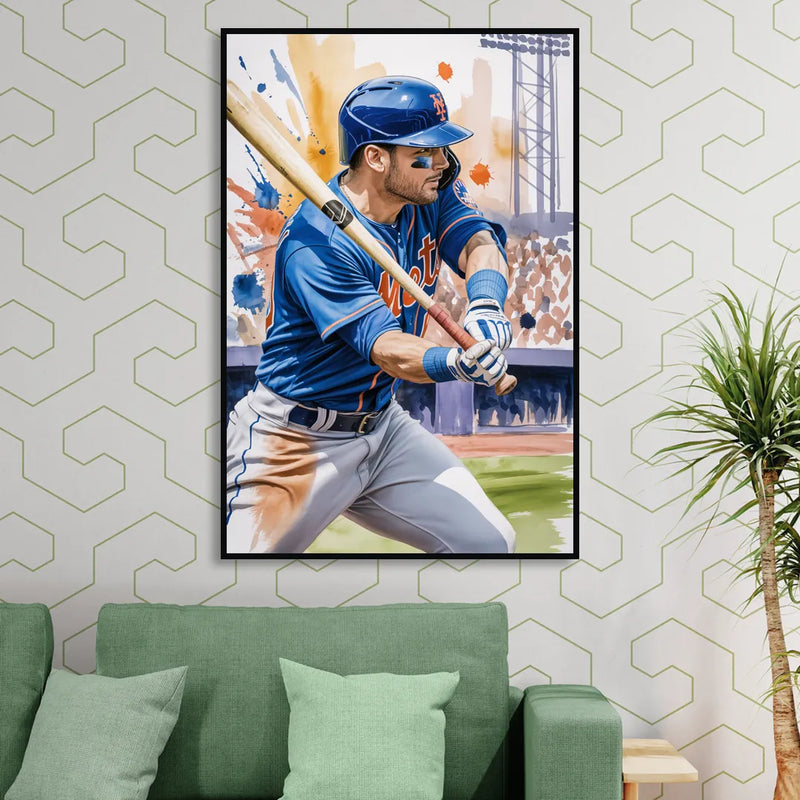 New York Mets Home Run Swing Sitting Room - Black Canvas Wall Art