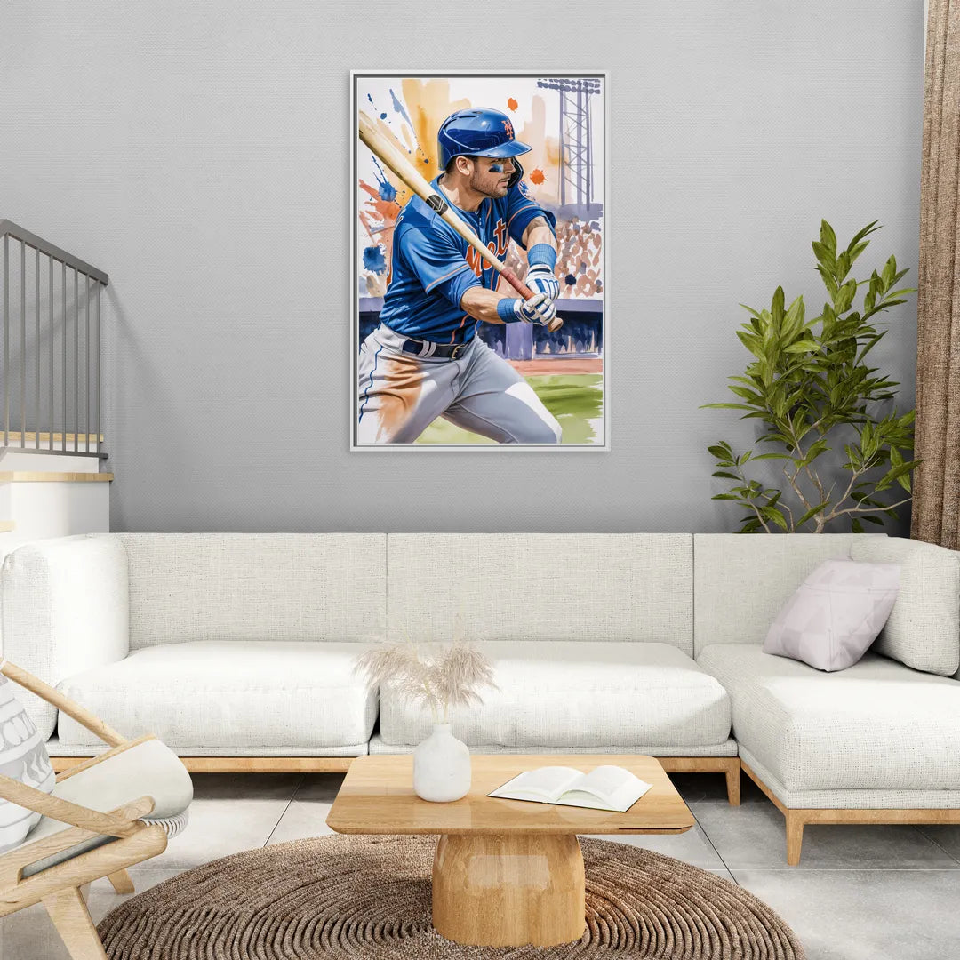 New York Mets Home Run Swing - Living Room White Frame Canvas