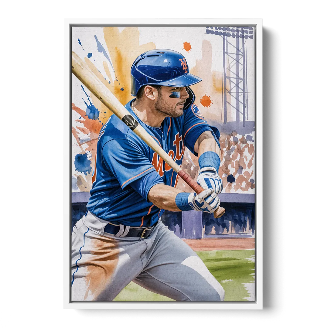 New York Mets Home Run Swing Front - White Canvas Wall Art