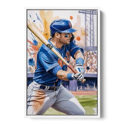 New York Mets Home Run Swing Front - White Canvas Wall Art