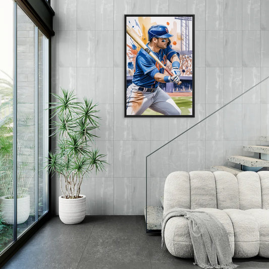 New York Mets Home Run Swing - Living Room Black Frame Canvas