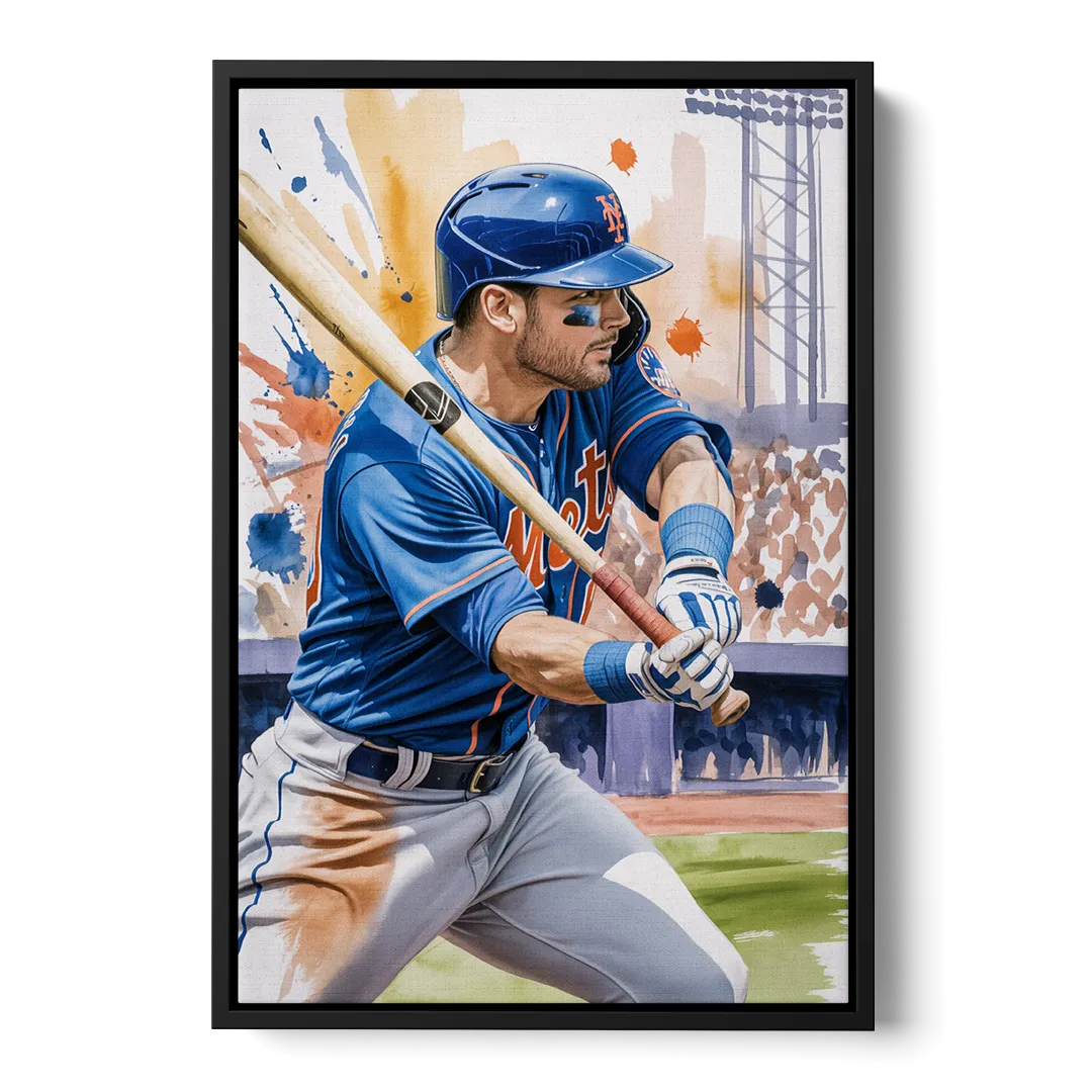 New York Mets Home Run Swing Front - Black Canvas Wall Art
