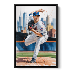 New York Mets Pitcher Windup - Black Framed Canvas Wall Art - Front