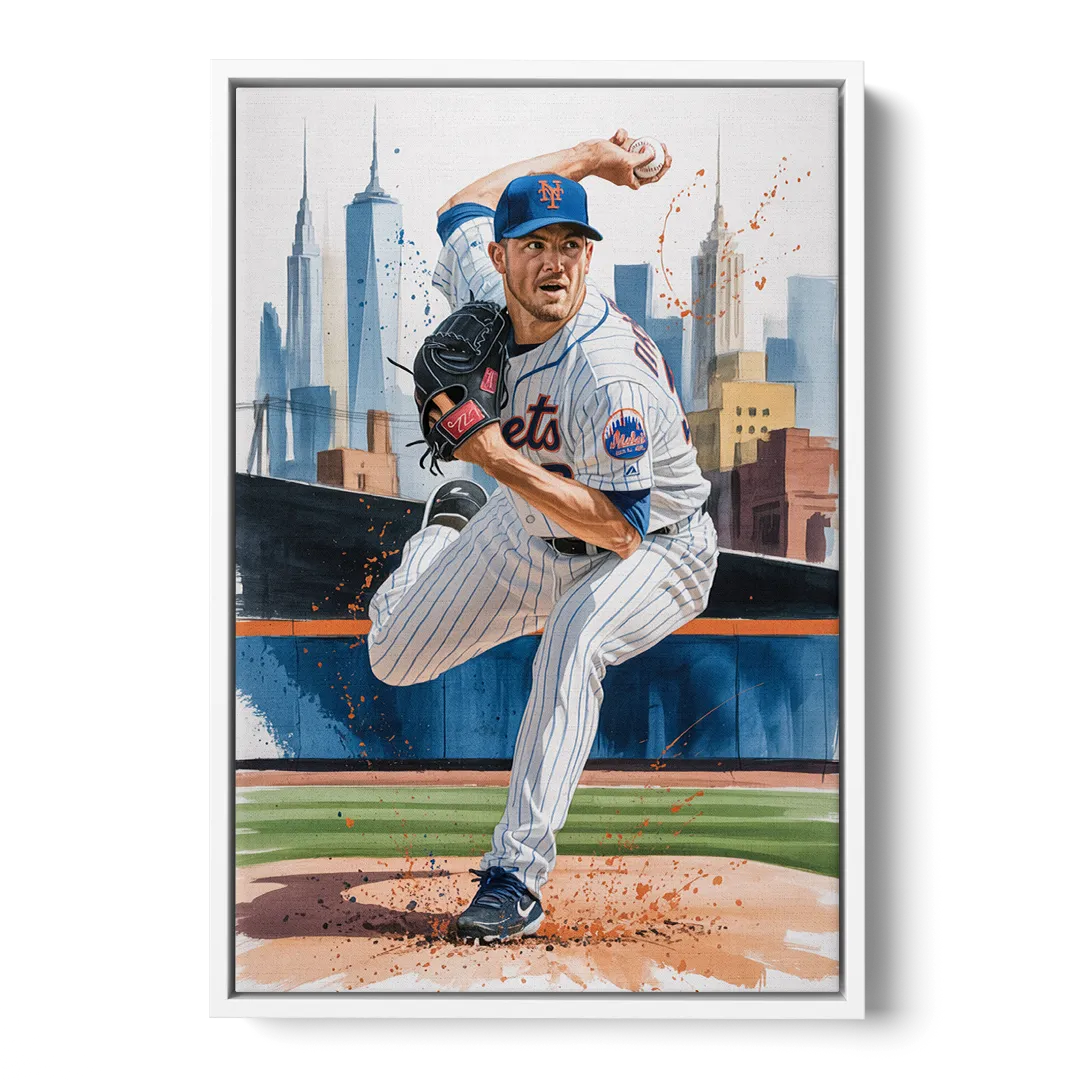 New York Mets Pitcher Windup - White Frame Canvas
