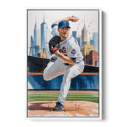New York Mets Pitcher Windup - White Frame Canvas