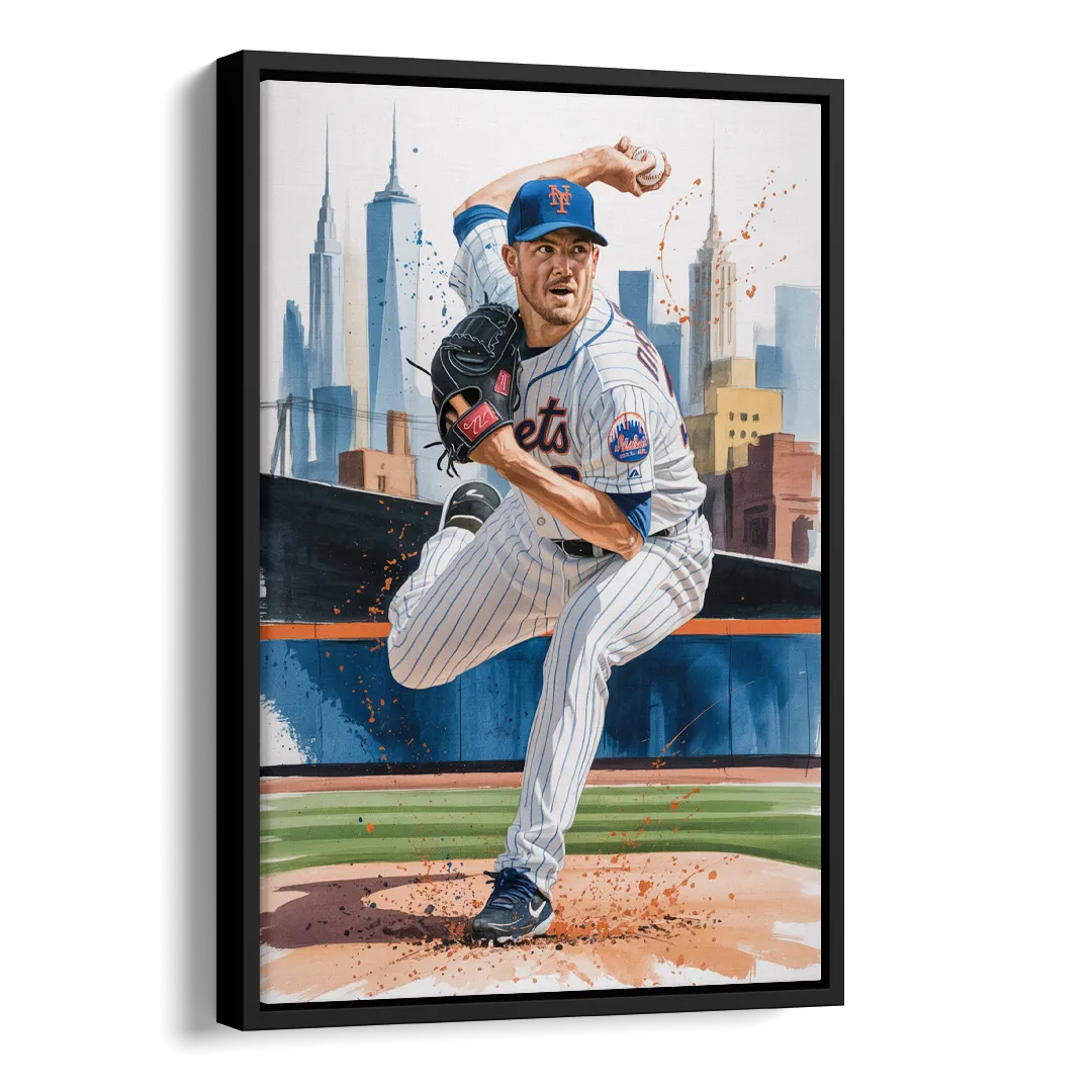 New York Mets Pitcher Windup Side - Black Canvas Wall Art