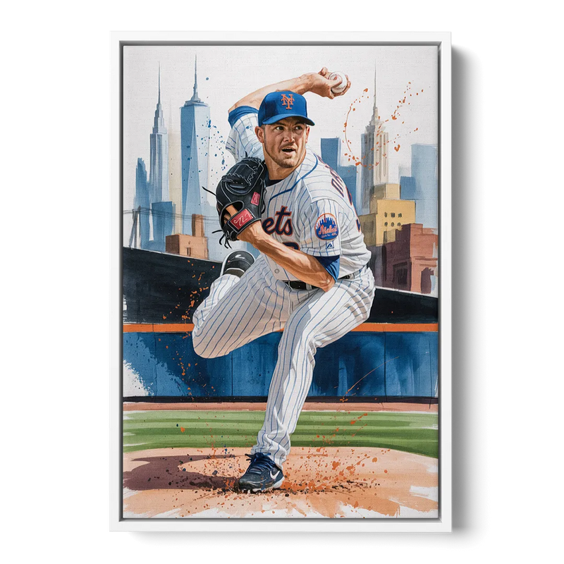 New York Mets Pitcher Windup Front - White Canvas Wall Art