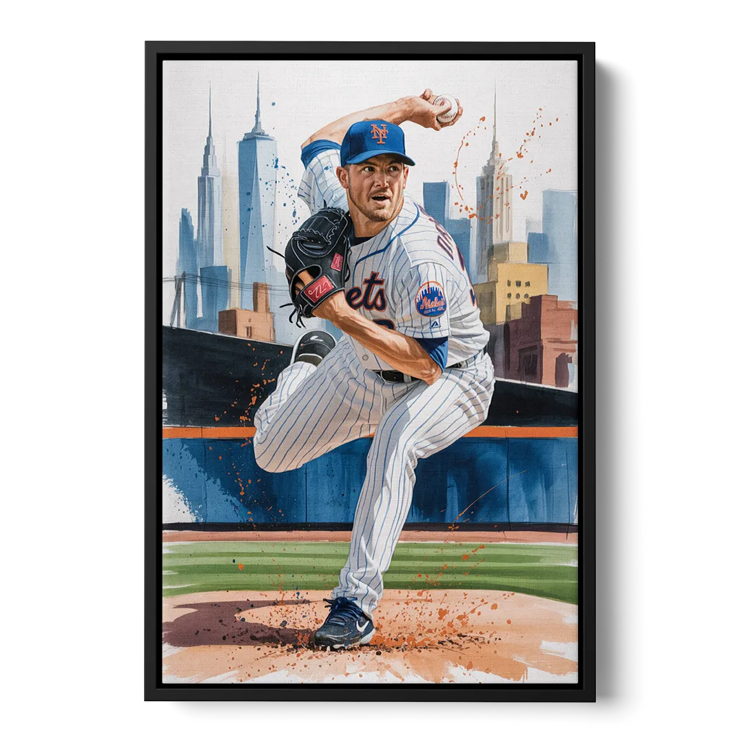 New York Mets Pitcher Windup Front - Black Canvas Wall Art