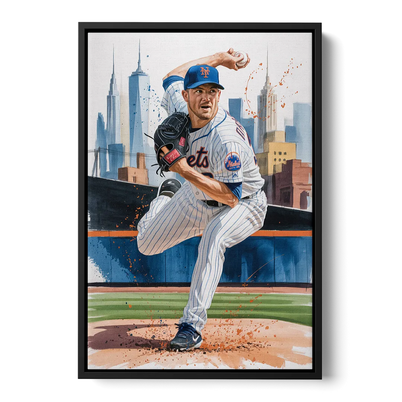 New York Mets Pitcher Windup Front - Black Canvas Wall Art