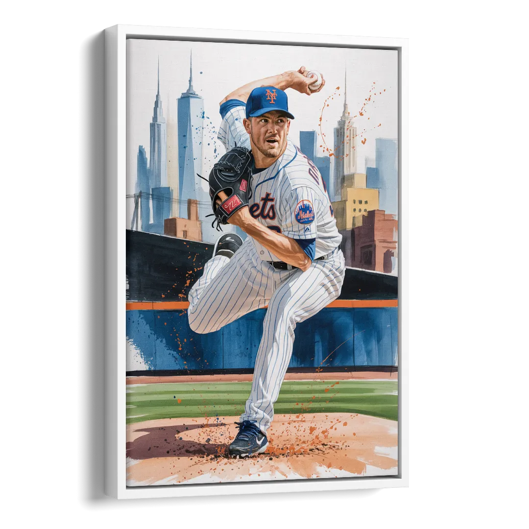 New York Mets Pitcher Windup Side - White Canvas Wall Art