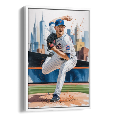 New York Mets Pitcher Windup Side - White Canvas Wall Art