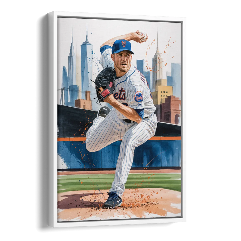 New York Mets Pitcher Windup Side - White Canvas Wall Art