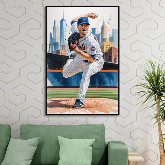 New York Mets Pitcher Windup Living Room - Black Canvas Wall Art
