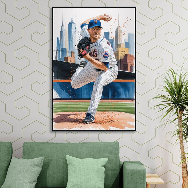 New York Mets Pitcher Windup Living Room - Black Canvas Wall Art