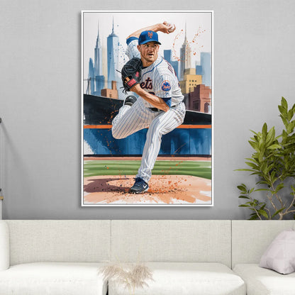 New York Mets Pitcher Windup Sitting Room - White Canvas Wall Art