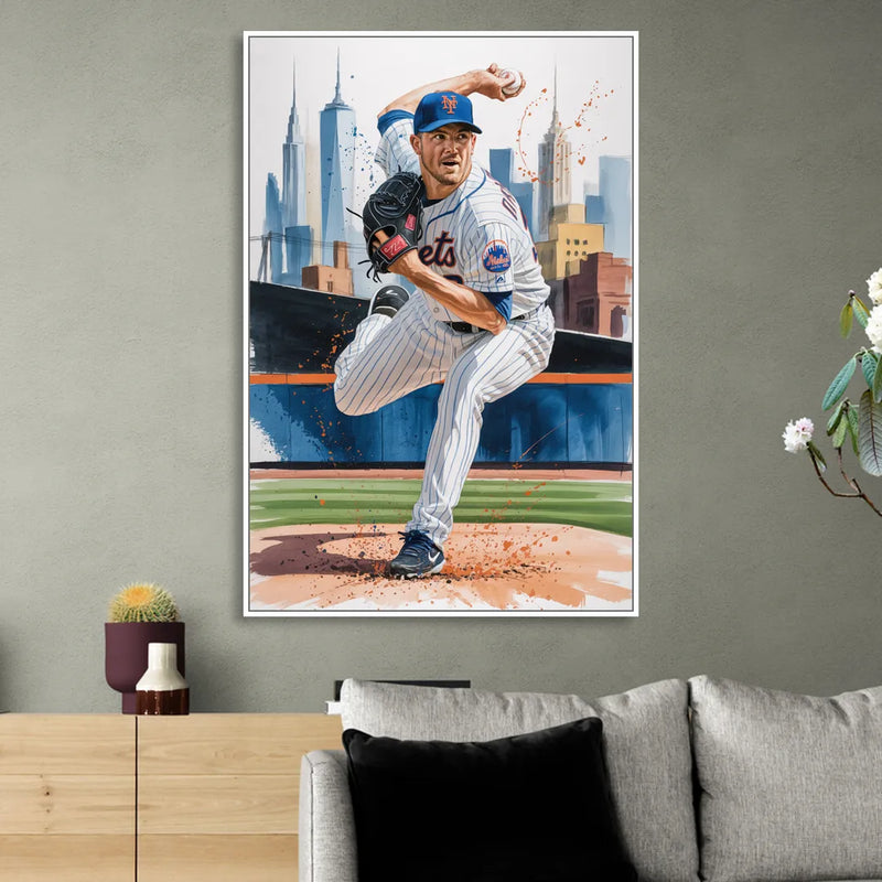 New York Mets Pitcher Windup Living Room - White Canvas Wall Art