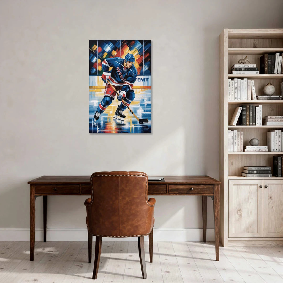 New York Rangers Abstract Hockey Impressionism - Canvas Wall Art - Office - 24x36