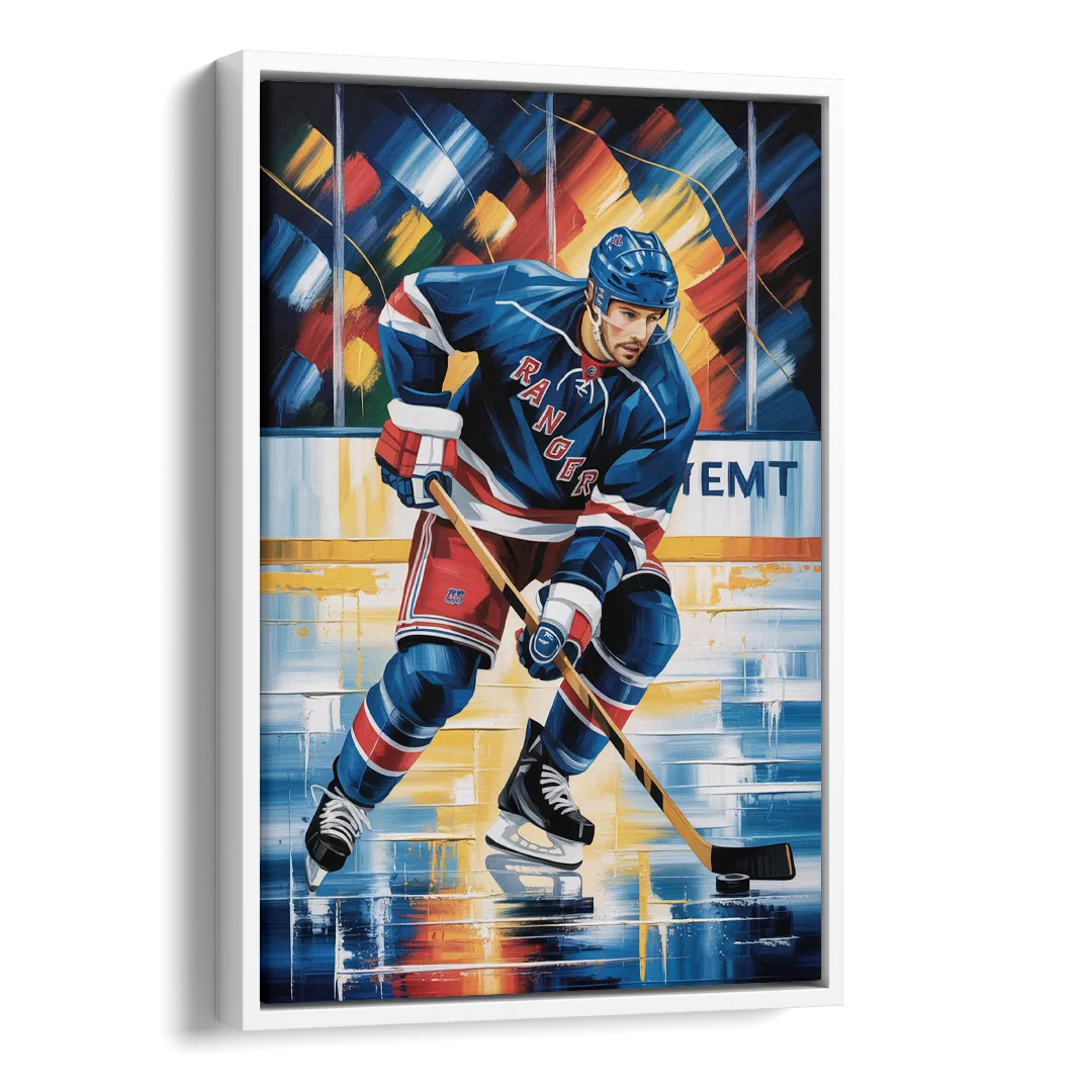 New York Rangers Abstract Hockey Impressionism Side - White Canvas Wall Art