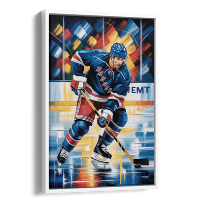 New York Rangers Abstract Hockey Impressionism Side - White Canvas Wall Art