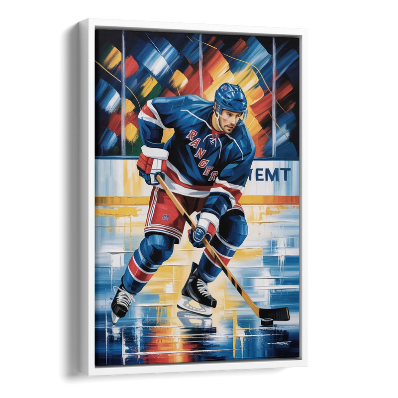 New York Rangers Abstract Hockey Impressionism Side - White Canvas Wall Art