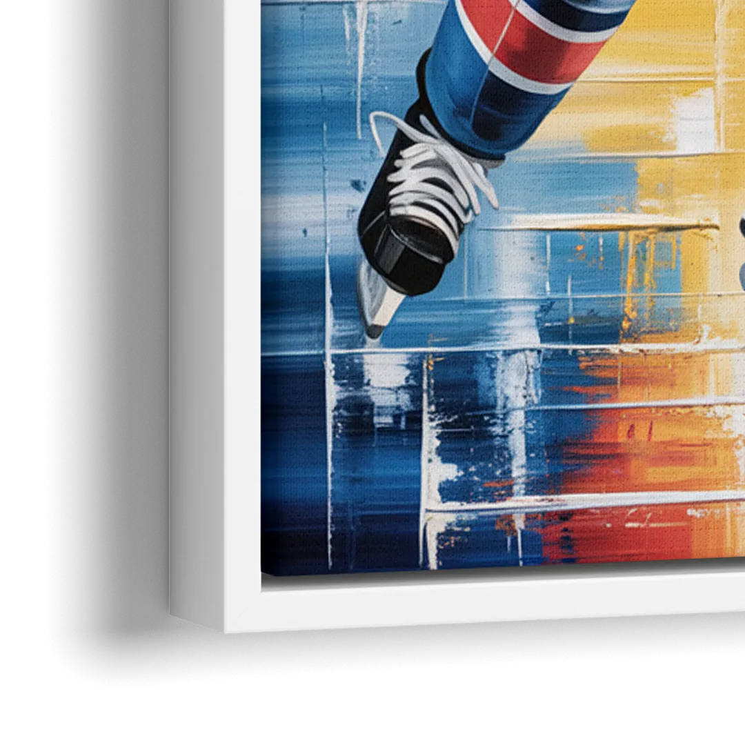 New York Rangers Abstract Hockey Impressionism - Close-Up White Frame Canvas