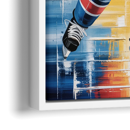 New York Rangers Abstract Hockey Impressionism - Close-Up White Frame Canvas