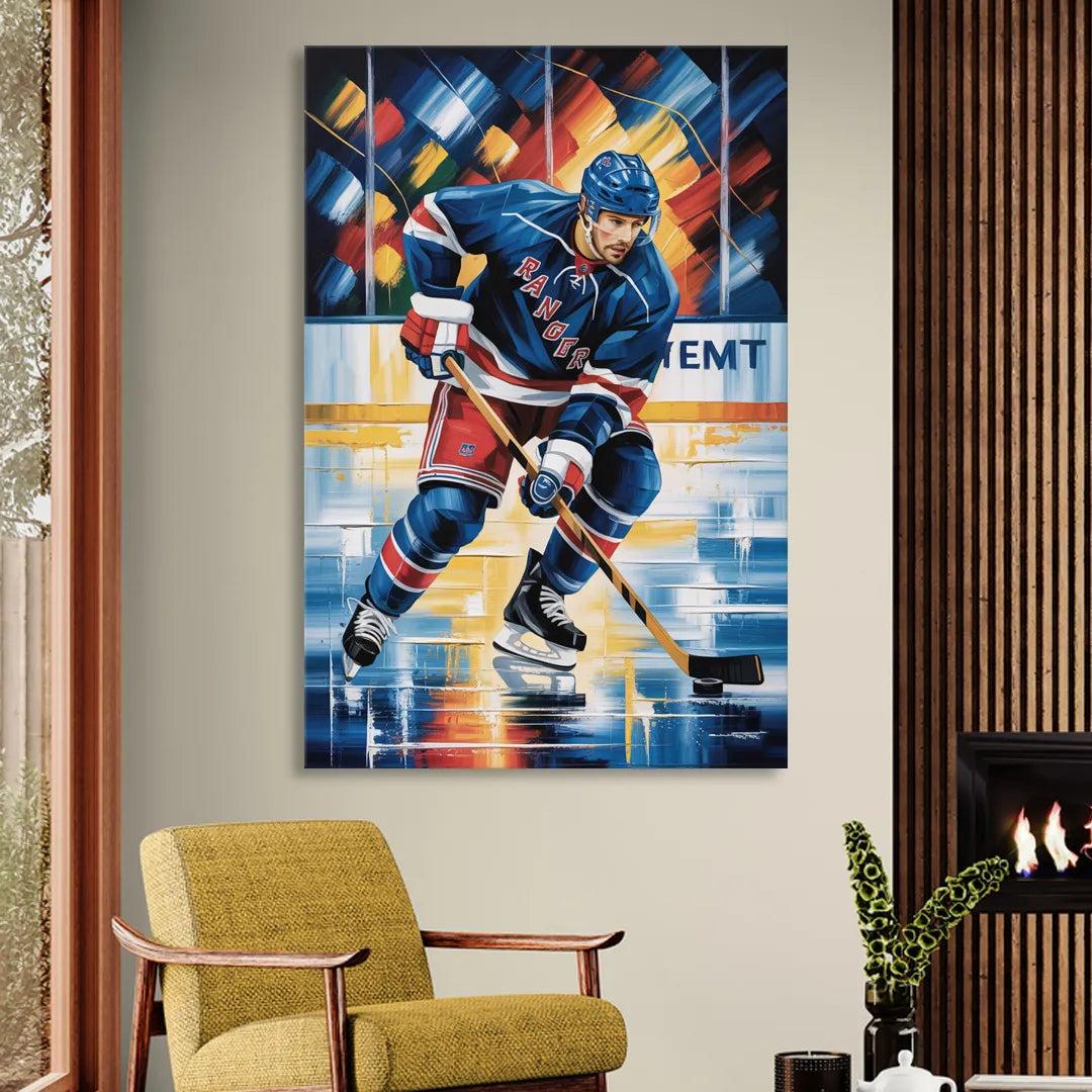 New York Rangers Abstract Hockey Impressionism Living Room - Canvas Wall Art