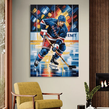 New York Rangers Abstract Hockey Impressionism Living Room - Canvas Wall Art