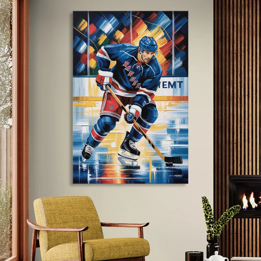 New York Rangers Abstract Hockey Impressionism Living Room - Canvas Wall Art