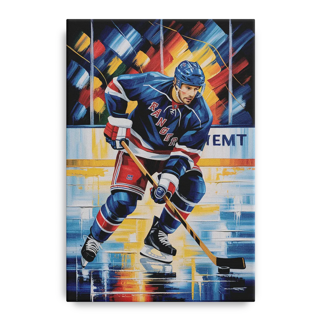 New York Rangers Abstract Hockey Impressionism Front - Canvas Wall Art