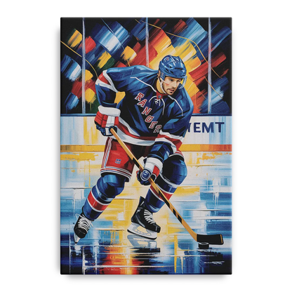New York Rangers Abstract Hockey Impressionism Front - Canvas Wall Art