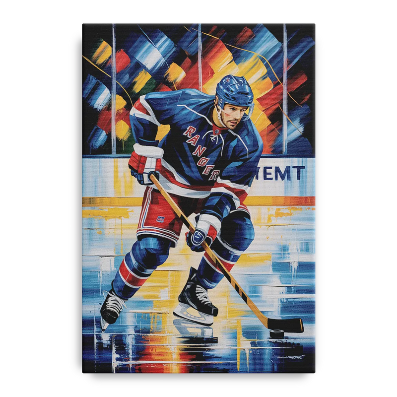 New York Rangers Abstract Hockey Impressionism Front - Canvas Wall Art