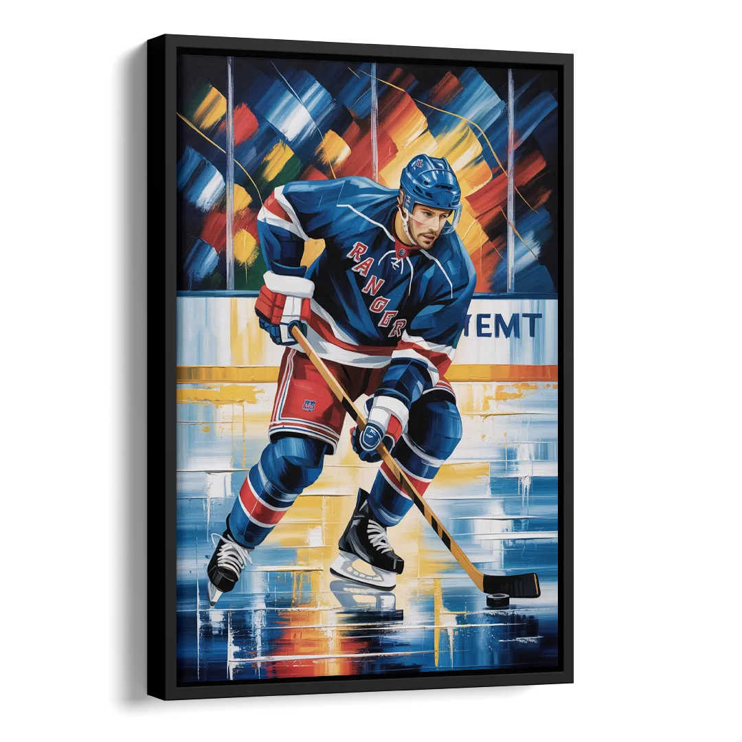 New York Rangers Abstract Hockey Impressionism Side - Black Canvas Wall Art